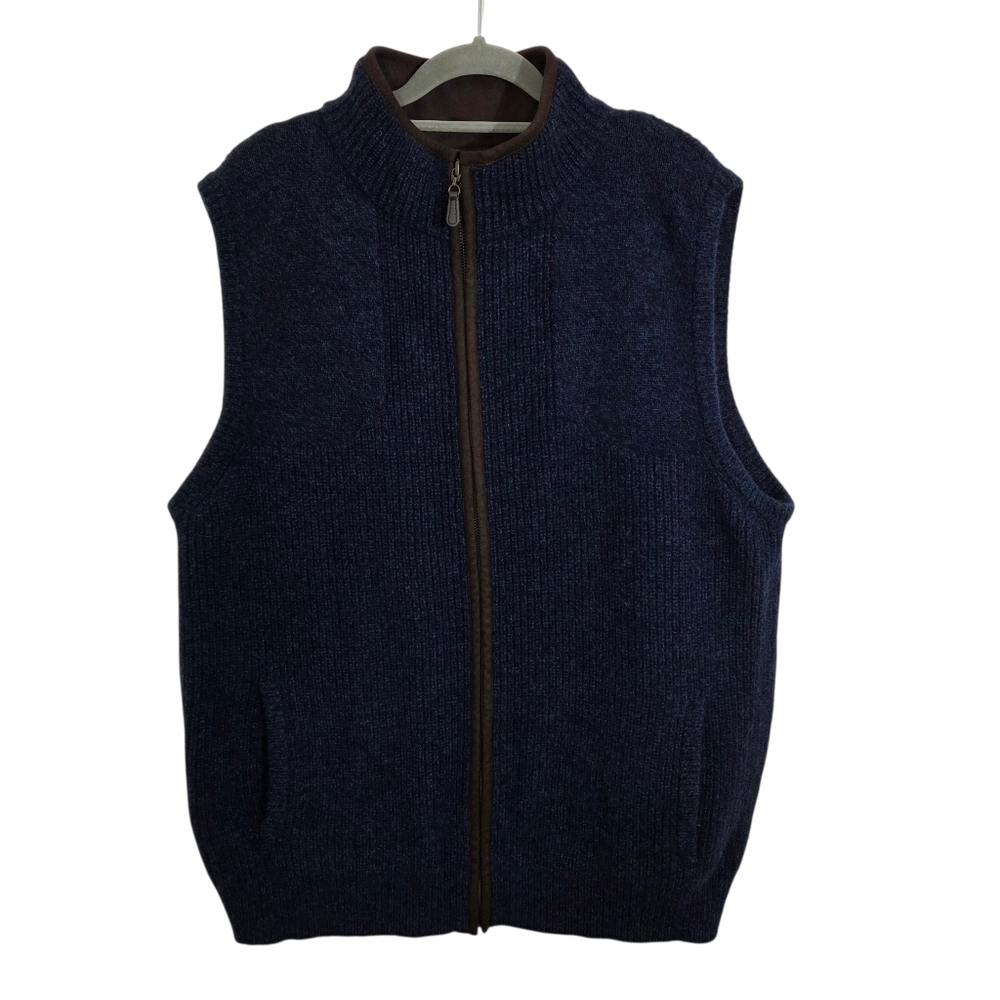 LL Bean Men's Waterfowl Sweater Vest 100% Merino Wool Navy Blue Size XL Regular